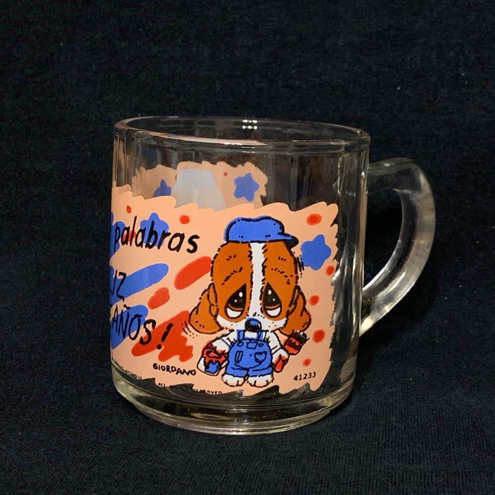 Sad Sam and Honey glass mug from Colombia